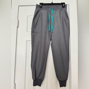 Figs Gray Joggers with Teal Drawstring